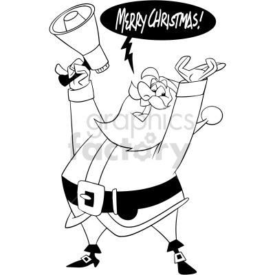 black white cartoon santa saying merry christmas vector clipart