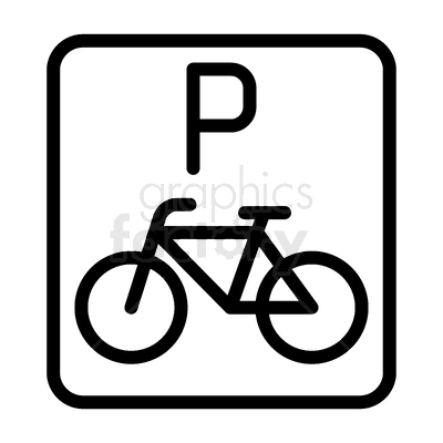Clipart image of a bicycle parking sign. The image features a bicycle symbol underneath a parking 'P' within a square border.