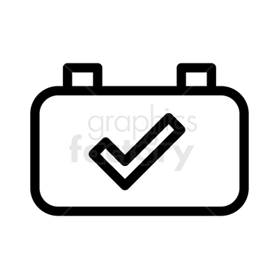 A simple black and white clipart of a car battery with a tick inside it