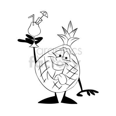 Cheerful Pineapple Cartoon Character Holding a Cocktail