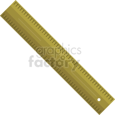 The clipart image depicts a wooden ruler, commonly used as a measuring instrument in education settings. It is a standard tool for measuring length and is typically made of wood or plastic. The image shows the front view of the ruler with measurement markings in inches and centimeters along its length.
