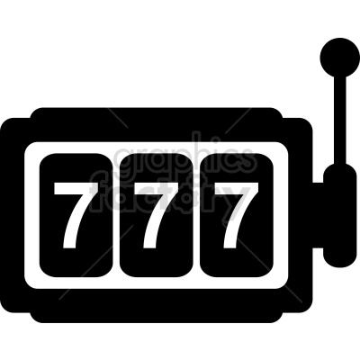 The clipart image shows a slot machine with three reels displaying the numbers 7-7-7, which is typically associated with winning in slot machines. The image represents the concept of gambling and playing slots.

