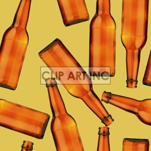 Scattered Brown Beer Bottles on Yellow Background
