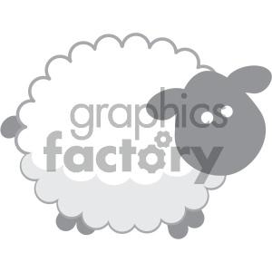This clipart image features a simple, stylized illustration of a sheep. It has a fluffy white body, a grey face, and legs with a cartoony appearance. There are no other elements or animals in the image.