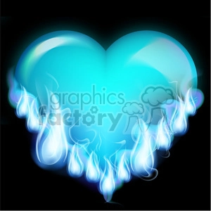 Glowing Blue Heart with Ethereal Flames