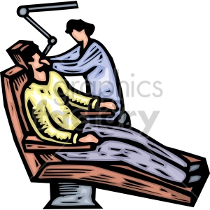 Clipart image of a dentist working on a patient lying in a dental chair.