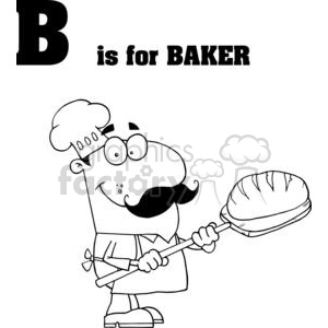 Alphabet letter B baker with bread and mustache