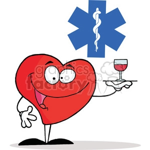 Healthy Red Heart Character Serving a Glass of Red Wine in Red Cross