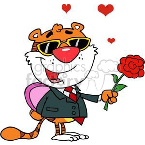 Cartoon Romantic Tiger with Flower