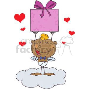 Stick African American Cupid with Gift On A Baby Blue Cloud