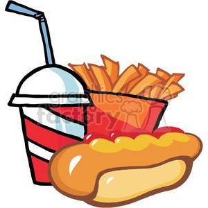 Fast Food Hot Dog Drink And French Fries On A White Background
