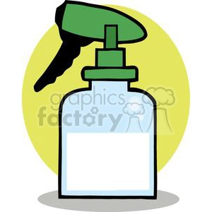 Clipart image of a spray bottle with a green nozzle and a transparent container on a light yellow background.
