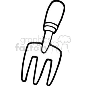 A black and white clipart image of a hand garden fork with a handle.