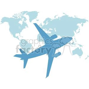The clipart image shows an airplane flying over the Earth. The plane is depicted a solid blue color. The Earth is shown in shades of green. The image suggests the concept of travel and global connectivity.

