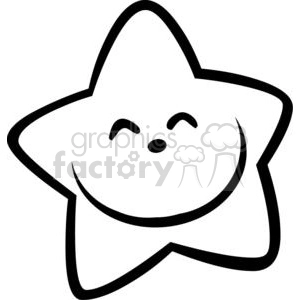 A black and white clipart image of a smiling star with a simplistic, cartoonish style. The star has two eyes, a small nose, and a large smiling mouth.