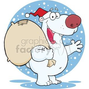 3434-Happy-Santa-Polar-Bear-Waving-A-Greeting-In-The-Snow