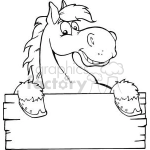 Cheerful Cartoon Horse Holding a Wooden Sign