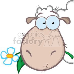 Funny Cartoon Sheep with Flower