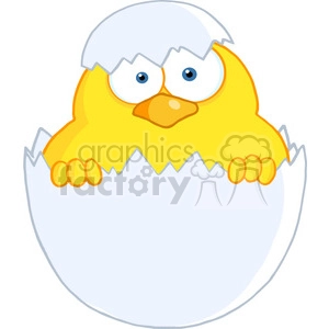 4746-Royalty-Free-RF-Copyright-Safe-Surprise-Yellow-Chick-Peeking-Out-Of-An-Egg-Shell