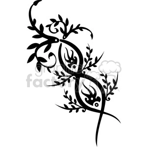 Black abstract tribal tattoo design featuring symmetrical patterns with leaf and vine motifs.