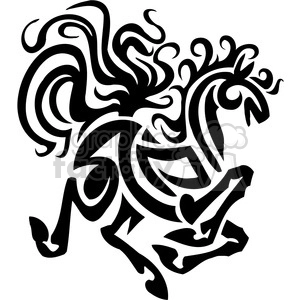 Artistic black and white clipart of a horse in a stylized, tribal design.