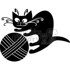 Playful Black Cat and Yarn Ball