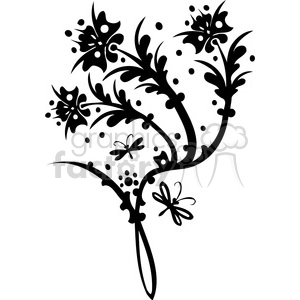 Black and White Floral with Butterflies