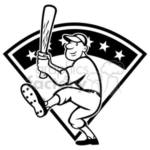 black and white baseball player batting front kick diamond full