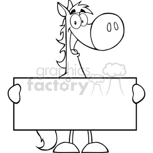5684 Royalty Free Clip Art Horse Cartoon Mascot Character Holding A Banner copy