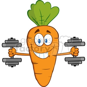 Cartoon Carrot Character Lifting Dumbbells