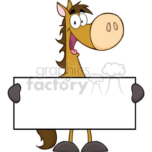 Cheerful Cartoon Horse Holding Blank Sign