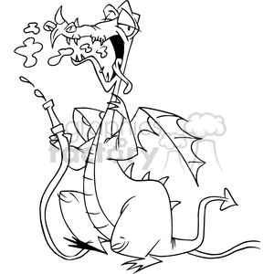 cartoon dragon with water hose black and white