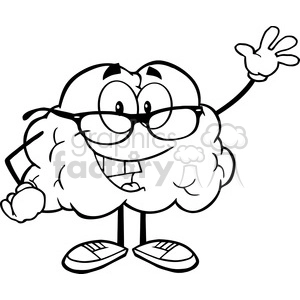 5974 Royalty Free Clip Art Smiling Brain Teacher Cartoon Character Waving For Greeting