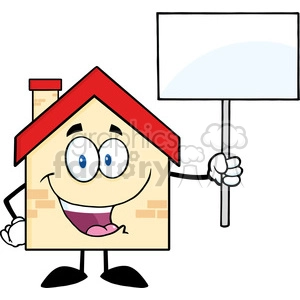 6480 Royalty Free Clip Art House Cartoon Character Holding Up A Blank Sign [Converted]