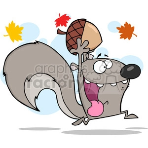 6737 Royalty Free Clip Art Crazy Gray Squirrel Cartoon Mascot Character Running With Acorn