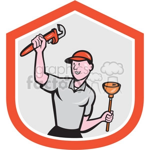plumber holding plunger and wrench