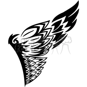 Black and white tribal tattoo-style illustration of an abstract bird wing.