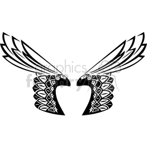 Black and white abstract tribal-style angel wings clipart with intricate patterns.
