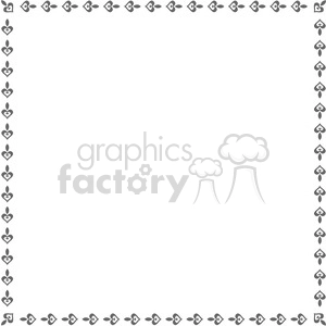 Clipart image of a square border made of repeated heart shapes and leaf-like motifs in a monochromatic color scheme.