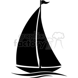 The clipart image features a black silhouette of a sailboat floating in water, with a flag on top of its mast. The sailboat is depicted in a simplified, stylized manner, without any intricate details or colors.
