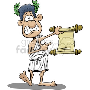 Cartoon greek guy holding paper scroll