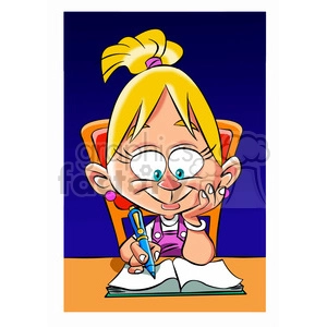 vector girl doing her homework cartoon