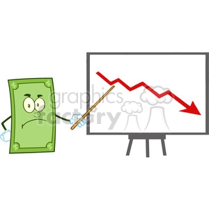 Worried Money Character with Downward Financial Trend Chart