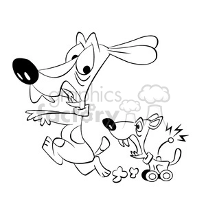 vector black and white toy dog chasing a real dog cartoon