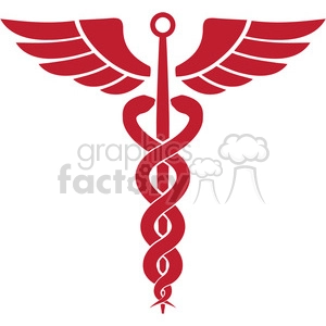 The clipart image displays a red medical caduceus symbol. It consists of a staff with two wings at the top and two serpents twined around the staff in a double helix pattern.