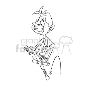 kid jumping on pogo stick black and white