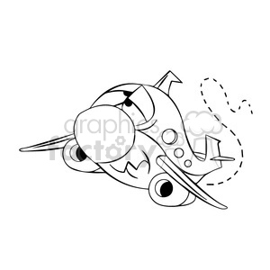 cartoon airplane flying in turbulence black and white