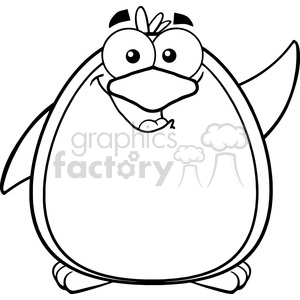 Funny Cartoon Penguin - Black and White Line Drawing