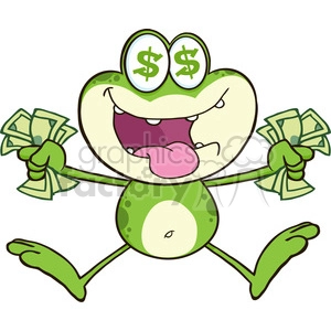 Excited Cartoon Frog Holding Money