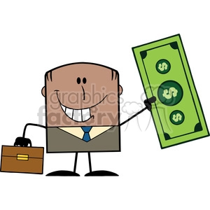 Royalty Free RF Clipart Illustration Lucky African American Businessman With Briefcase Holding A Dollar Bill Cartoon Character